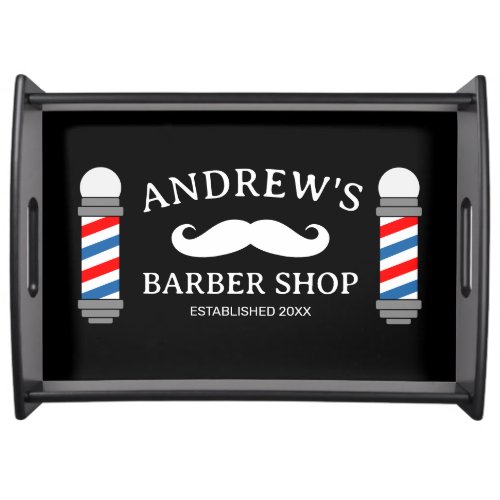 Barber shop serving tray with mustache logo