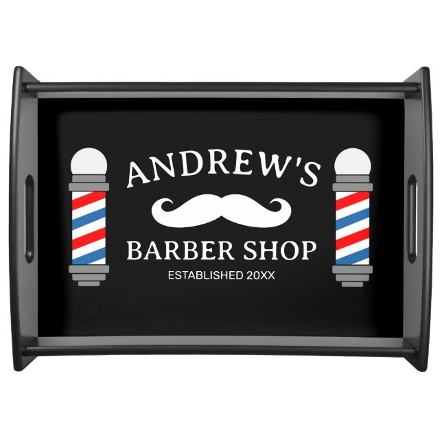Barber shop serving tray with mustache logo (Front)