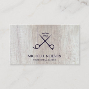 Barber Shop   Shears   Wood Business Card