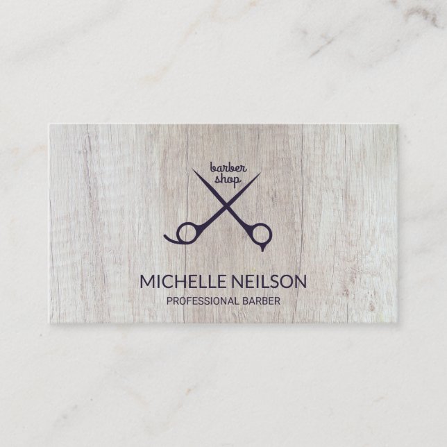 Barber Shop | Shears | Wood Business Card (Front)