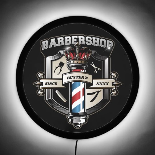 Barber Shop Shield and Crown LED Sign