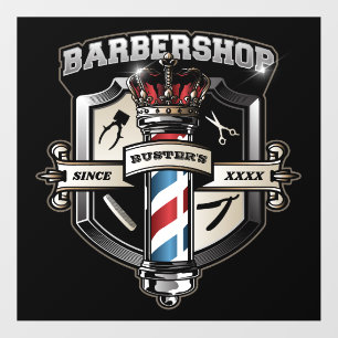 Barber Shop Shield and Crown Personalize Floor Decals