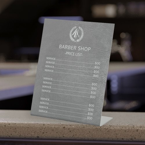 Barber shop silver dark grey leather price list pedestal sign
