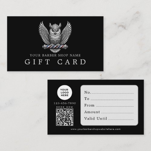 Barber Shop Silver Owl Logo Qr Code Gift Card
