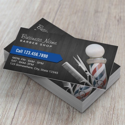 Barber Shop Silver Scissor Professional Dark Wood Business Card