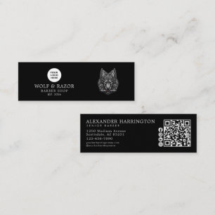 Barber Shop Silver Wolf Logo Qr Code Social Icons Mini Business Card