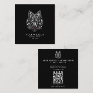 Barber Shop Silver Wolf Professional Qr Code Square Business Card