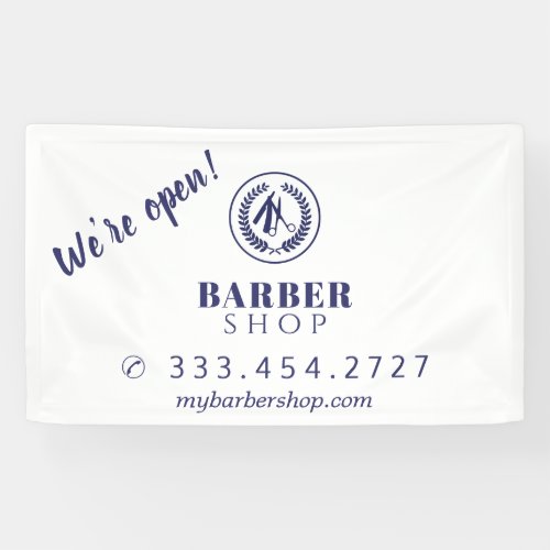 Barber shop simple modern blue logo advertising banner