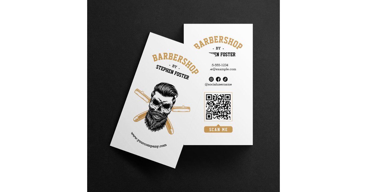 Barber Shop Skull & Razor Blade Hairdresser White Business Card | Zazzle