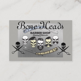 Barber Shop Skulls,CrossScissors in Greys on Business Card