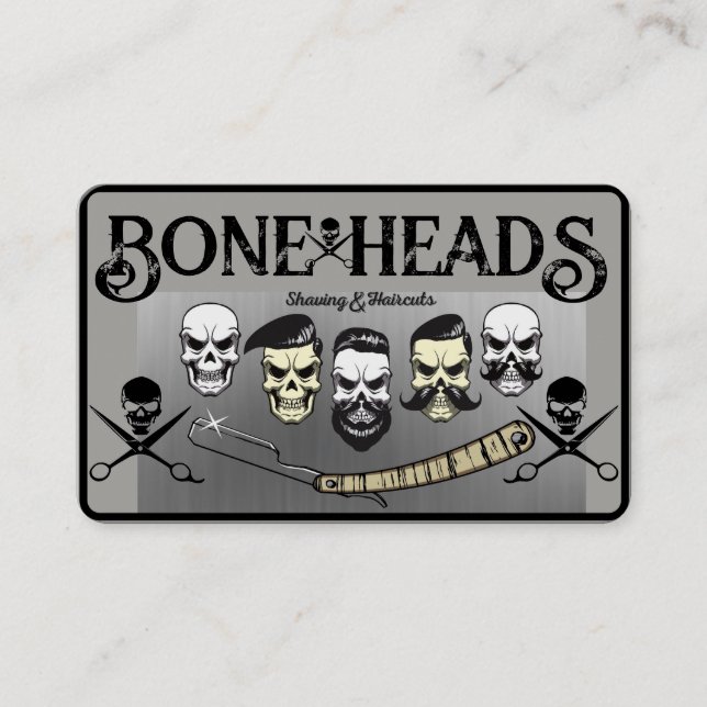 Barber Shop Skulls,CrossScissors in Greys on Business Card (Front)