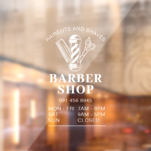 Barber Shop Store Opening Hours Window Cling