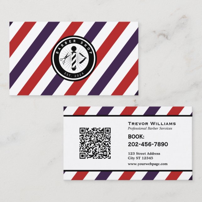 Barber shop stripes barbershop logo business card (Front/Back)