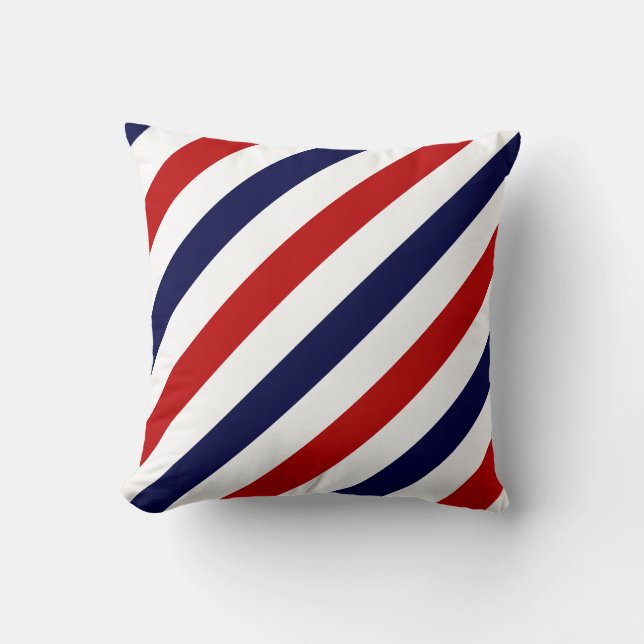 Barber shop stripes patriotic striped pattern throw pillow (Front)