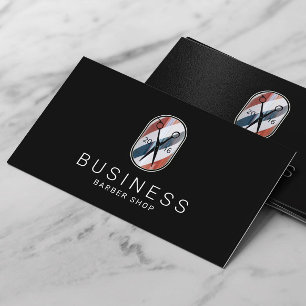 Barber Shop Stylish Barber Pole Logo Black Hair Business Card