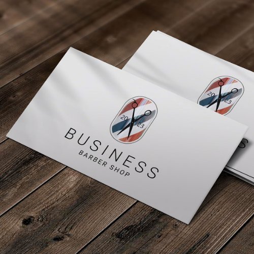 Barber Shop Stylish Barber Pole Logo Hair Stylist Business Card