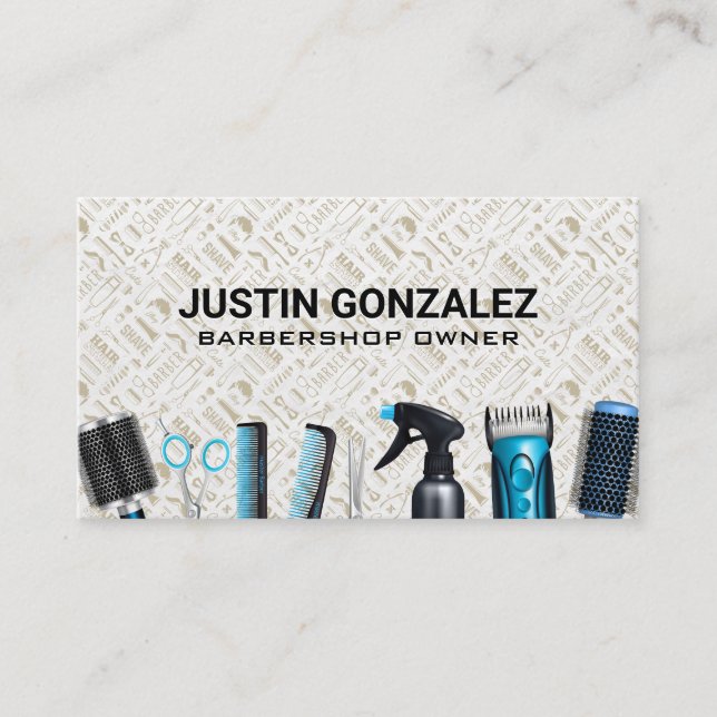 Barber Shop Stylish Tools | Pattern Business Card (Front)