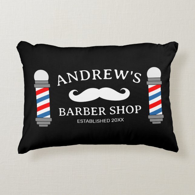 Barber shop throw pillow with mustache logo (Front)
