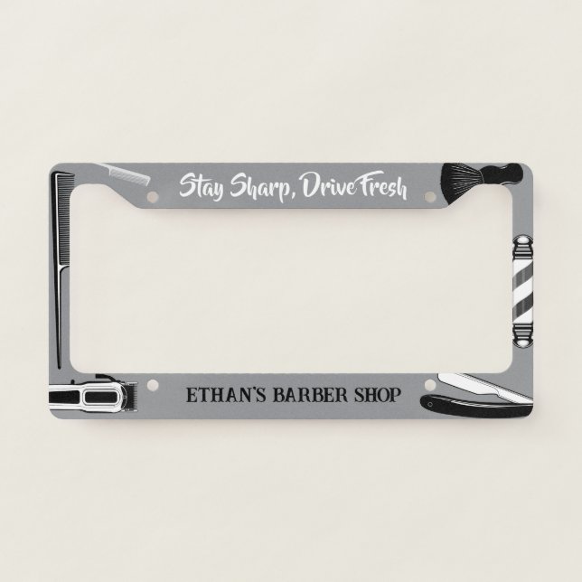 Barber Shop Tools License Plate Frame (Front)