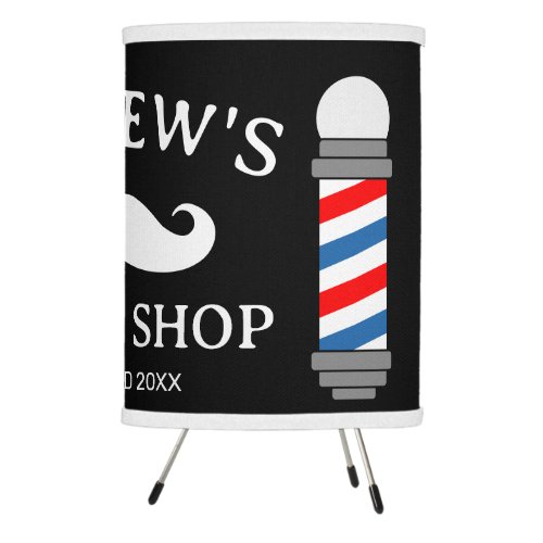 Barber shop tripod lamp with custom business name