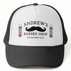 Barber shop trucker hat and mustache logo