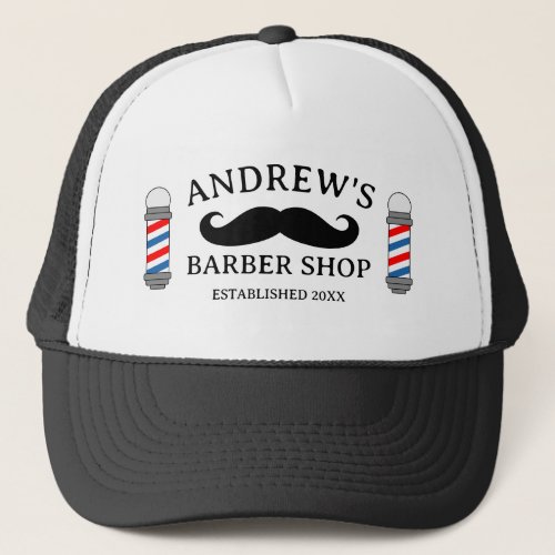 Barber shop trucker hat and mustache logo