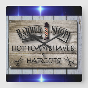 Barber Shop Vintage Black,Grey, Blue Square Wall Clock