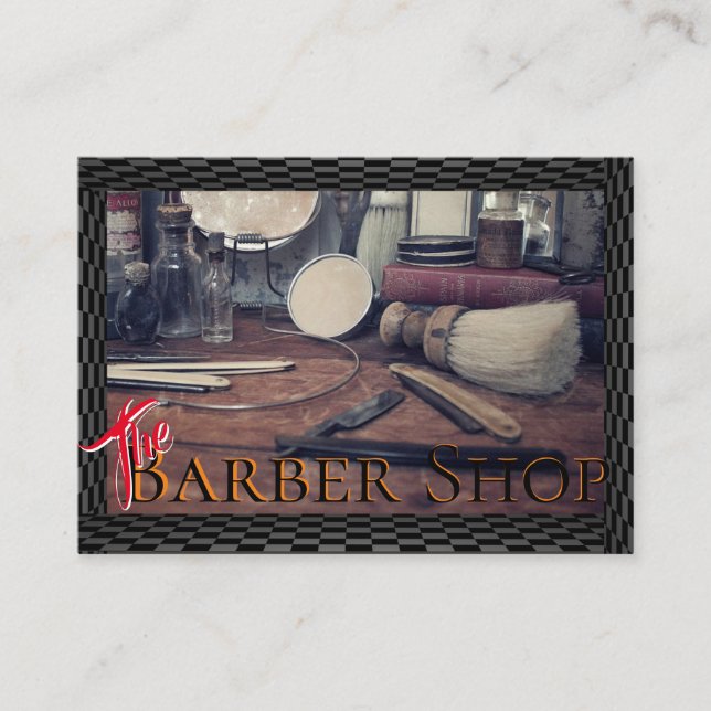 Barber Shop Vintage Black, White, Checkers Business Card (Front)