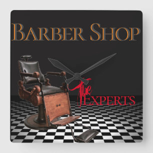 Barber Shop Vintage Black, White, Checkers Square Wall Clock