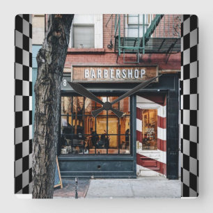 Barber Shop Vintage Black, White, Checkers Square Wall Clock