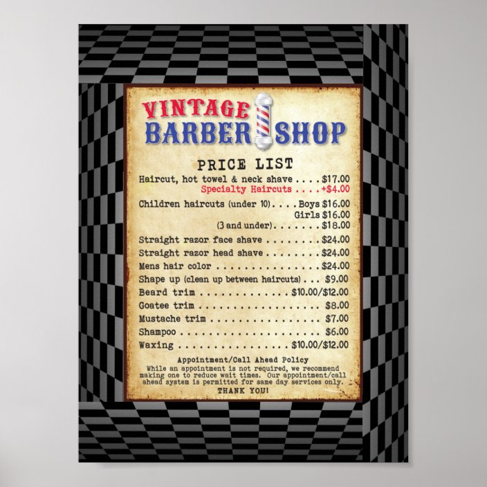 Barber Shop Vintage Price List Poster Zazzle Com