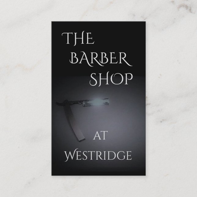 Barber Shop w/Straight Razor Image in Dark Grey Business Card (Front)