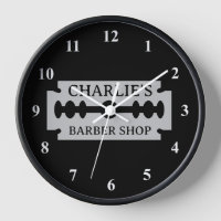 Barber shop wall clock with razor blade design