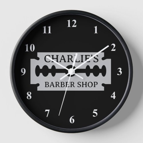 Barber shop wall clock with razor blade design
