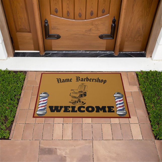 Barber Shop Welcome Barbershop Hair Style DIY NAME Doormat (Outdoor)