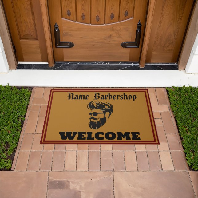Barber Shop Welcome Barbershop Hair Style DIY NAME Doormat (Outdoor)