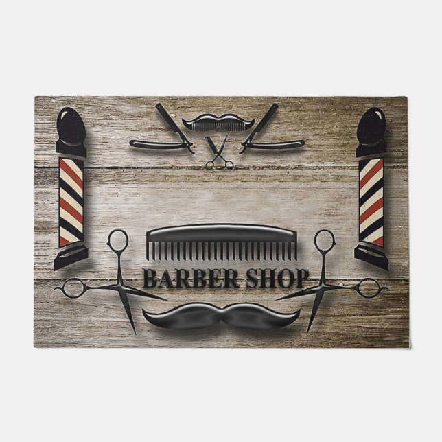 Barber Shop Welcome Mat, Hair Salon Doormat (Front)
