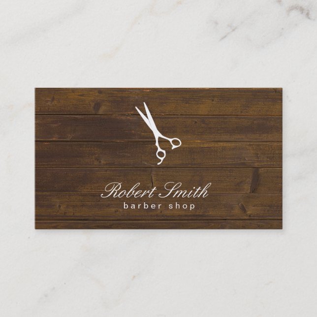 Barber Shop Wood Background Business Card (Front)