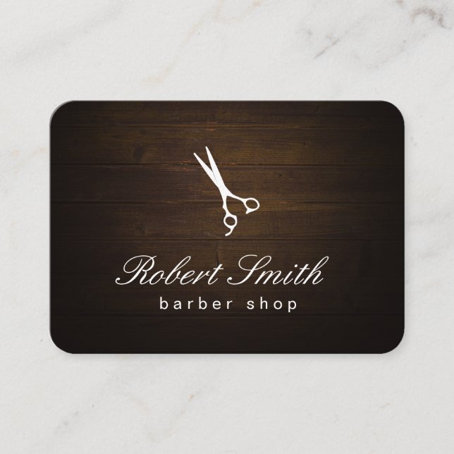 Barber Shop Wood Background Vignette Business Card (Front)