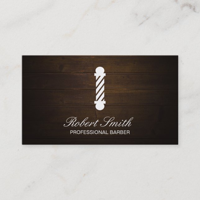 Barber Shop Wood | Barber Pole Business Card (Front)