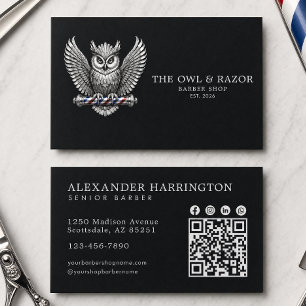 Barber Silver Owl Professional Barber Shop Qr Code Business Card