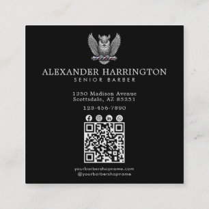 Barber Silver Owl Professional Barber Shop Qr Code Square Business Card