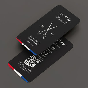 Barber Silver Scissors Red White Blue Barbershop Business Card