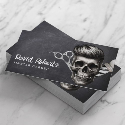 Barber Skull Barbershop Chalkboard Hair Stylist Business Card