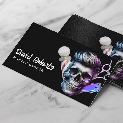 Barber Skull Barbershop Hair Stylist Modern Black Business Card