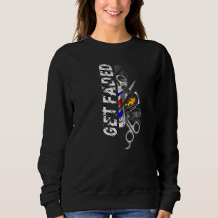 Barber Skull Get Faded Crossed Scissors Flaming Ha Sweatshirt