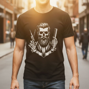 Barber Skull Holding Scissor Vintage Barber Shop T-Shirt