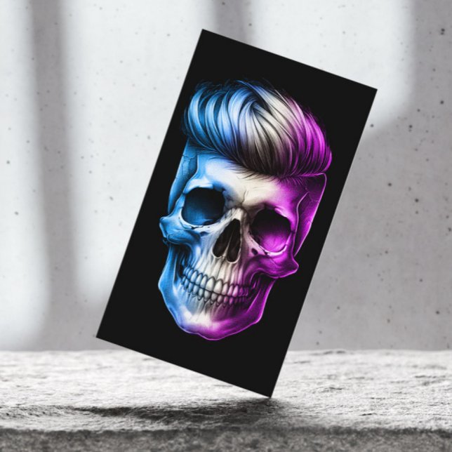 Barber Skull Modern Hair Stylist Barbershop Black Business Card (Creator Uploaded)