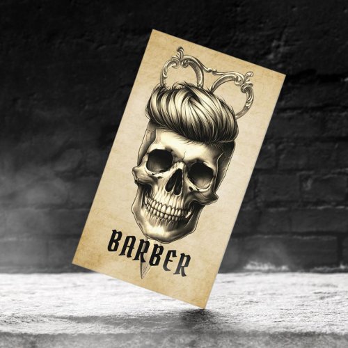 Barber Skull  Vintage Scissor Hair Stylist Business Card
