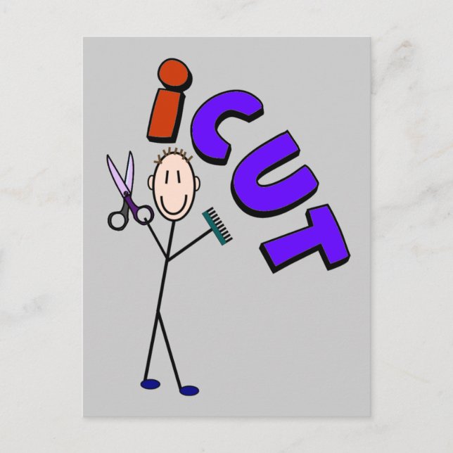 Barber Stick person design "icut" Postcard (Front)